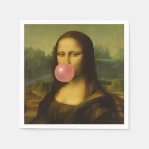 Mona Lisa blaast roze bubbelkauwgom Servet