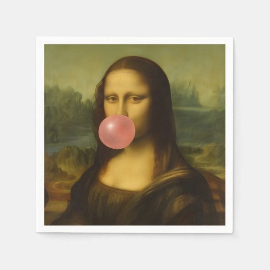 Mona Lisa blaast roze bubbelkauwgom Servet (Voorkant)