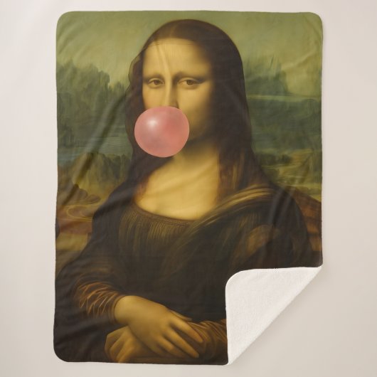 Mona Lisa blaast roze bubbelkauwgom Sherpa Deken (Voorkant)