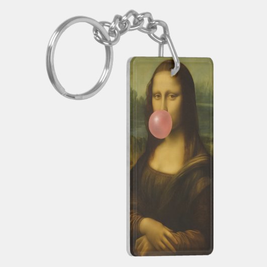 Mona Lisa blaast roze bubbelkauwgom Sleutelhanger (Voorkant Links)