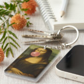 Mona Lisa blaast roze bubbelkauwgom Sleutelhanger (Voorkant Rechts)
