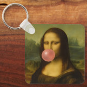 Mona Lisa blaast roze bubbelkauwgom Sleutelhanger (Voorkant)