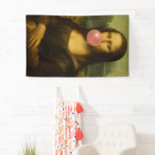 Mona Lisa blaast roze bubbelkauwgom Spandoek (Insitu)