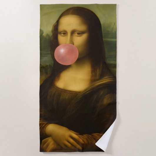Mona Lisa blaast roze bubbelkauwgom Strandlaken (Voorkant)