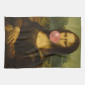 Mona Lisa blaast roze bubbelkauwgom Theedoek (Horizontaal)