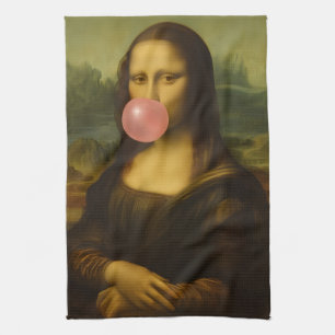 Mona Lisa blaast roze bubbelkauwgom Theedoek