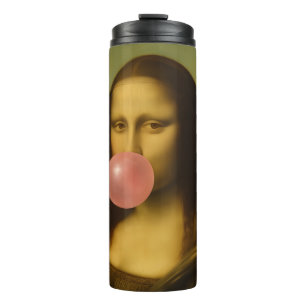 Mona Lisa blaast roze bubbelkauwgom Thermosbeker