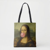 Mona Lisa blaast roze bubbelkauwgom Tote Bag (Voorkant)