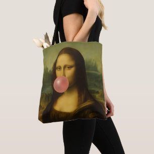 Mona Lisa blaast roze bubbelkauwgom Tote Bag
