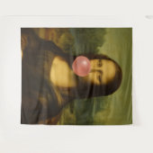 Mona Lisa blaast roze bubbelkauwgom Wandkleed (Voorkant (horizontaal))