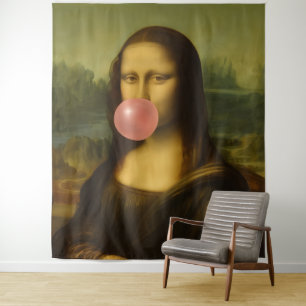 Mona Lisa blaast roze bubbelkauwgom Wandkleed