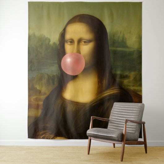 Mona Lisa blaast roze bubbelkauwgom Wandkleed (In situ)