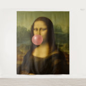 Mona Lisa blaast roze bubbelkauwgom Wandkleed (Voorkant)