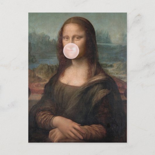 Mona Lisa Blaast Roze Bubble Gum Briefkaart (Voorkant)