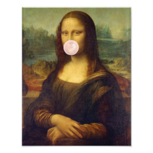Mona Lisa Blaast Roze Bubble Gum  Foto Afdruk
