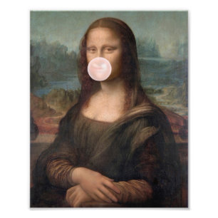 Mona Lisa Blaast Roze Bubble Gum  Foto Afdruk