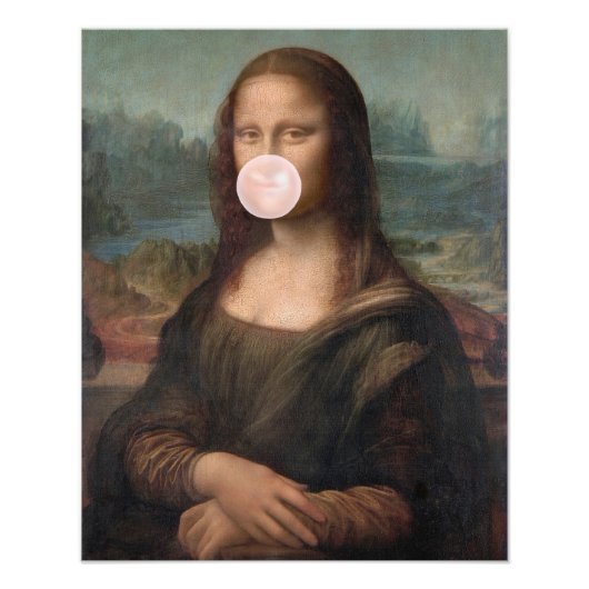 Mona Lisa Blaast Roze Bubble Gum Foto Afdruk (Voorkant)