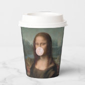 Mona Lisa Blaast Roze Bubble Gum Papieren Bekers (Achterkant)
