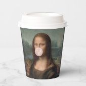 Mona Lisa Blaast Roze Bubble Gum Papieren Bekers (Voorkant)