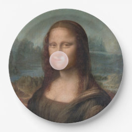 Mona Lisa Blaast Roze Bubble Gum Papieren Bordje