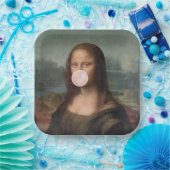 Mona Lisa Blaast Roze Bubble Gum Papieren Bordje (Feest)