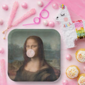 Mona Lisa Blaast Roze Bubble Gum Papieren Bordje (Feest)