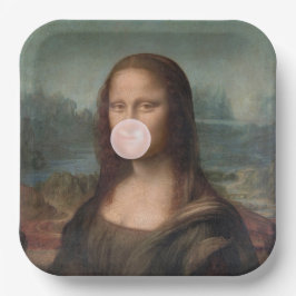 Mona Lisa Blaast Roze Bubble Gum Papieren Bordje