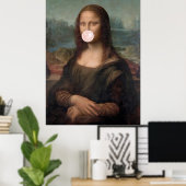 Mona Lisa Blaast Roze Bubble Gum  Poster (Thuiskantoor)