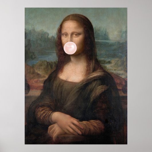 Mona Lisa Blaast Roze Bubble Gum  Poster (Voorkant)