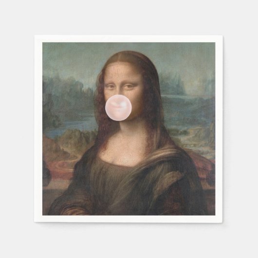 Mona Lisa Blaast Roze Bubble Gum Servet (Voorkant)