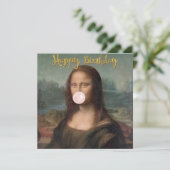 Mona Lisa Blaast Roze Kauwgom Kaart (Staand voorkant)
