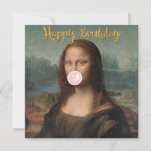 Mona Lisa Blaast Roze Kauwgom Kaart (Voorkant)