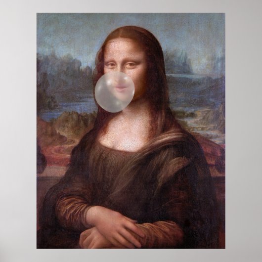 Mona Lisa blazen een grijze kauwgom Poster (Voorkant)