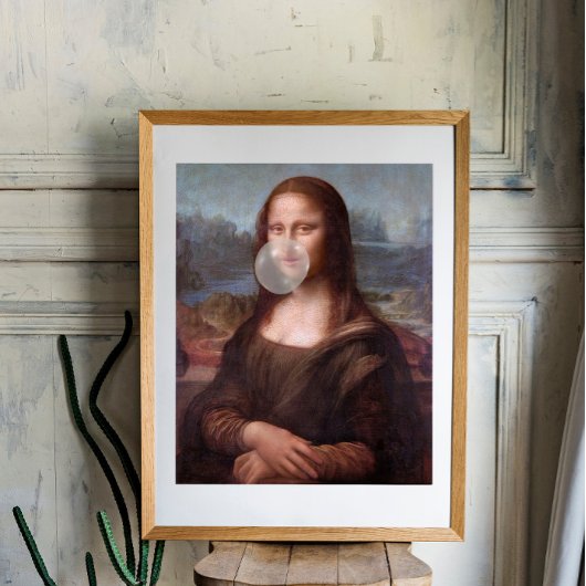 Mona Lisa blazen grijze kauwgom Foto Afdruk