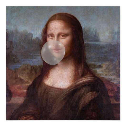 Mona Lisa blazen grijze kauwgom Perfect Poster (Voorkant)