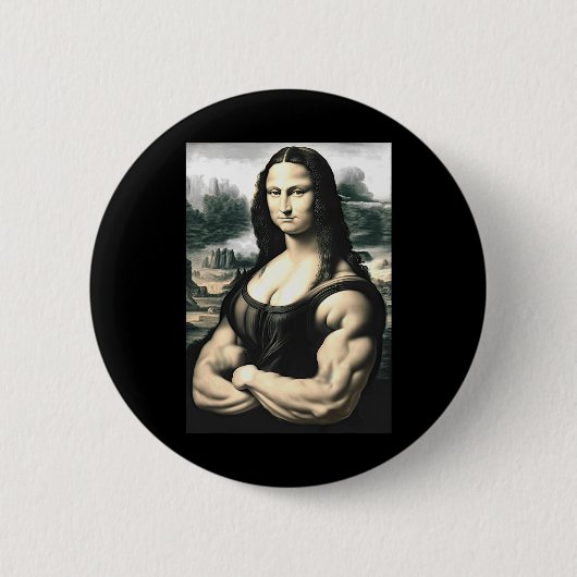 Mona Lisa Bodybuilding Parodie Leonardo Da Vinci M Ronde Button 5,7 Cm (Voorkant)