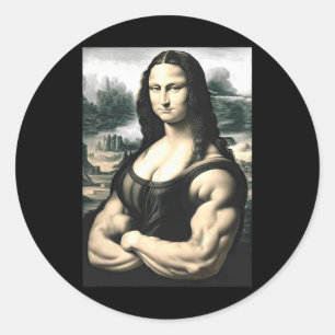 Mona Lisa Bodybuilding Parodie Leonardo Da Vinci M Ronde Sticker