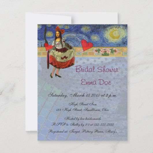 Mona Lisa bruidsdouche uitnodiging (Voorkant)