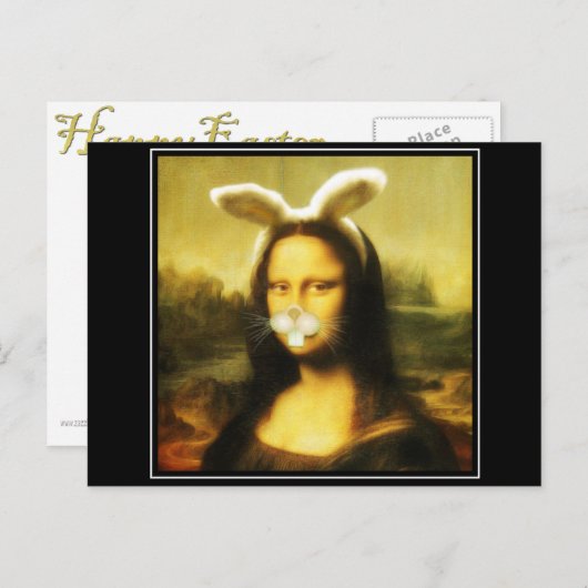 Mona Lisa Bunny Ears Easter Feestdagenkaart (Voorkant / Achterkant)