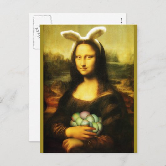 Mona Lisa Bunny Ears Easter Feestdagenkaart (Voorkant / Achterkant)