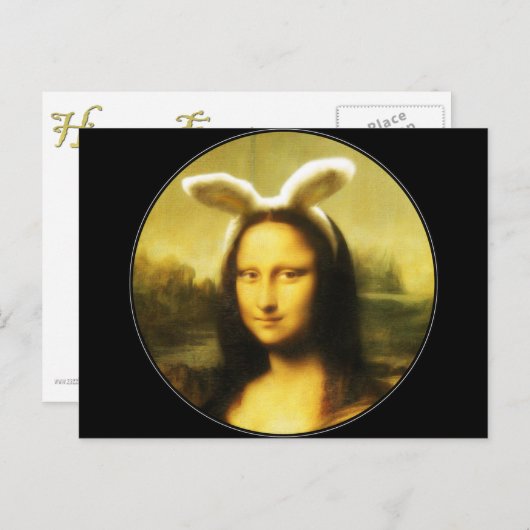 Mona Lisa Bunny Ears Easter Feestdagenkaart (Voorkant / Achterkant)