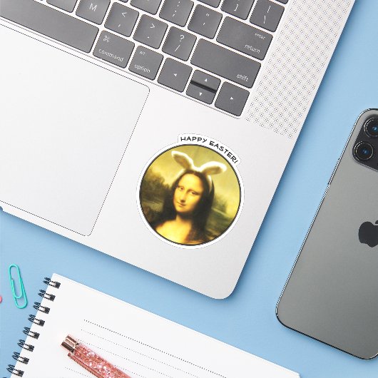 Mona Lisa Bunny Ears Easter Sticker (Laptop met iPhone)