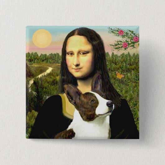 Mona Lisa - Cardigan Welsh Corgi Vierkante Button 5,1 Cm (Voorkant)