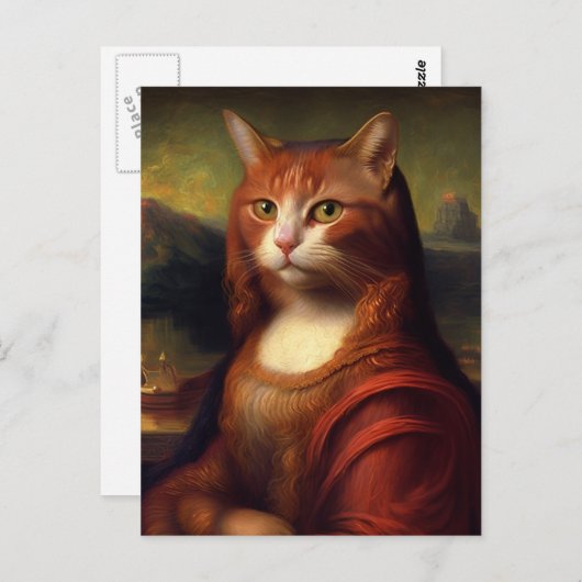 Mona Lisa Cat Briefkaart (Voorkant / Achterkant)