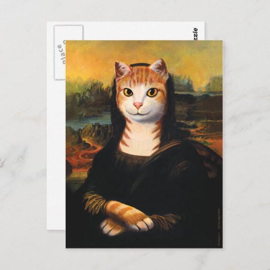 Mona Lisa Cat Briefkaart (Voorkant / Achterkant)