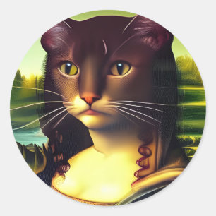 Mona Lisa Cat Portrait Ronde Sticker
