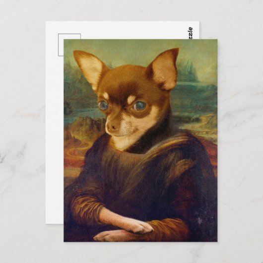 Mona Lisa Chihuahua - Gioconda Chihuahua Posrcard Briefkaart (Voorkant / Achterkant)
