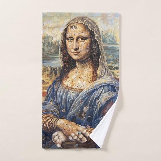 Mona Lisa collage art made with cat faces Handdoek (Handdoek)