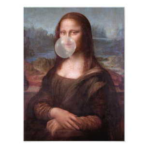 Mona Lisa die grijze kauwgom blaast Foto Afdruk