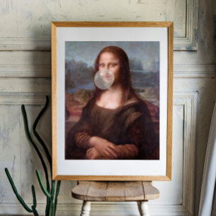 Mona Lisa die grijze kauwgom blaast Foto Afdruk